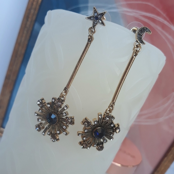 Old gold and black stone Boho earrings - Picture 2 of 4